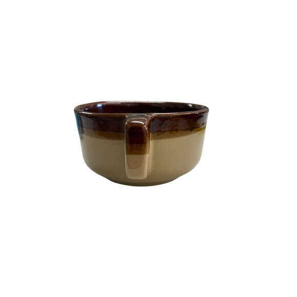 Vintage Monmouth Pottery Soup Mug Bean Bowl Maple Leaf WS Brown & Beige Two-Tone - Picture 4 of 6